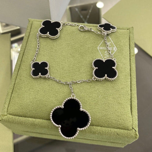 [Stellar Jewelry]CLOVER 5 MOTIFS SIVLER ONYX BRACELET