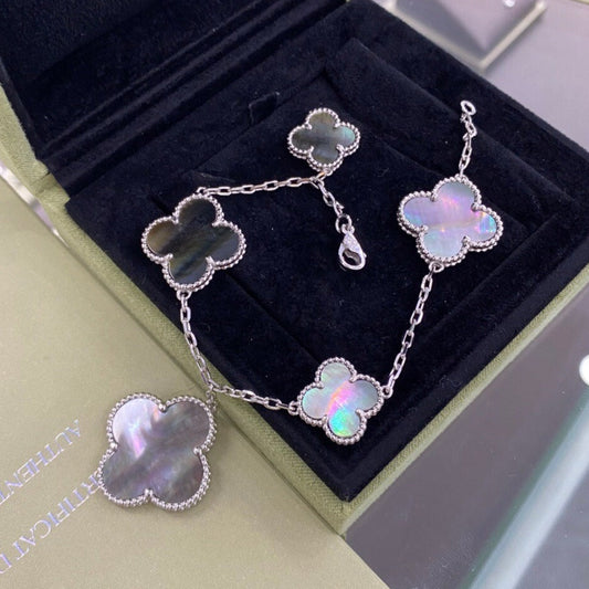 [Stellar Jewelry]CLOVER 5 MOTIFS SIVLER DARK MOP BRACELET