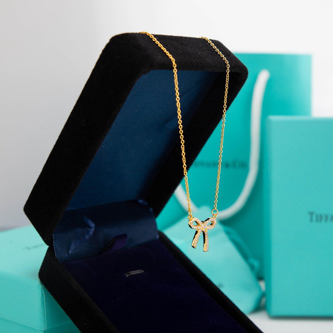 [Stellar jewels]RIBBON NECKLACE BOW PENDANT DIAMOND CHARM CHAIN