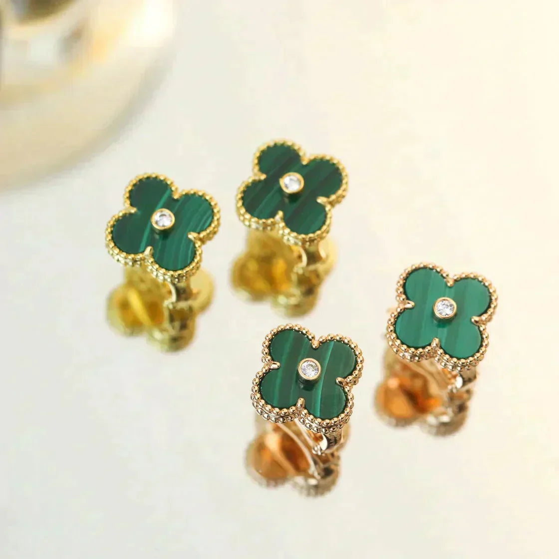[Stellar Jewelry]CLOVER MEDIUM 1 MOTIFS MALACHITE DIAMOND EARRINGS