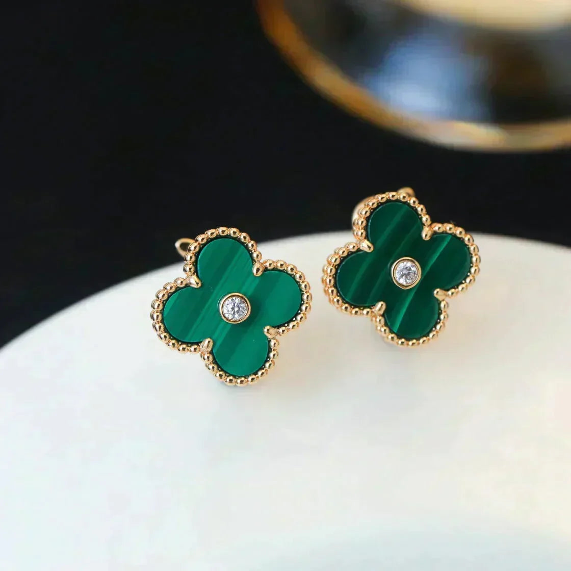 [Stellar Jewelry]CLOVER MEDIUM 1 MOTIFS MALACHITE DIAMOND EARRINGS