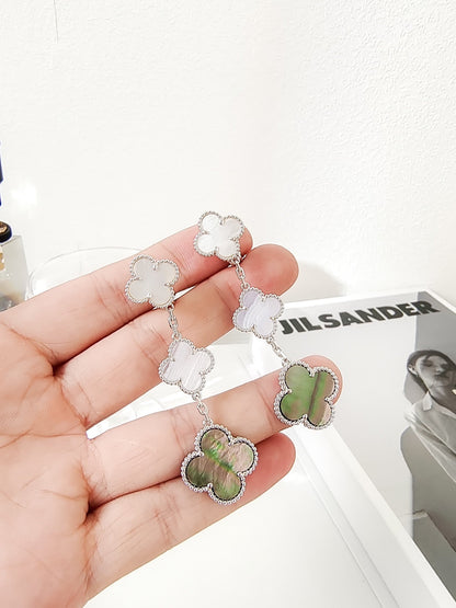 [Stellar Jewelry]CLOVER 3 MOTIFS CHALCEDONY DARK MOP SILVER EARRINGS