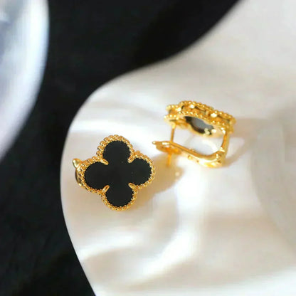 [Stellar Jewelry]CLOVER MEDIUM 1 MOTIFS  ONYX STUD EARRINGS