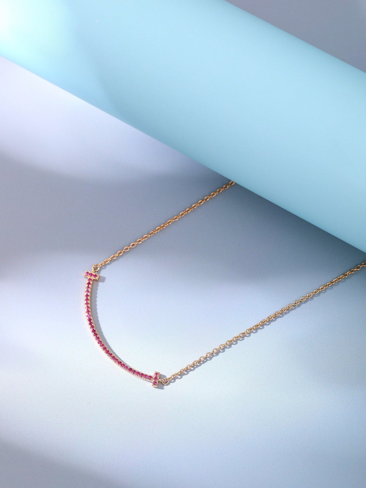 [Stellar jewels]BIG SMILE PEDANT PINK DIAMOND NECKLACE