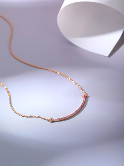 [Stellar jewels]BIG SMILE PEDANT PINK DIAMOND NECKLACE