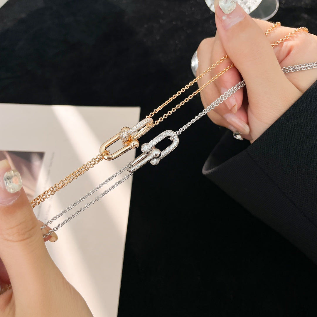 [Stellar jewels]HARDWEAR DIAMOND PEDANT DOUBLE CHAIN NECKLACE