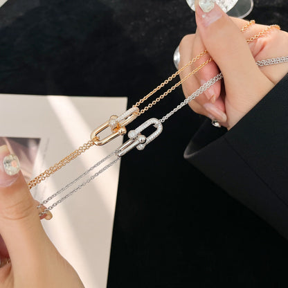 [Stellar jewels]HARDWEAR DIAMOND PEDANT DOUBLE CHAIN NECKLACE