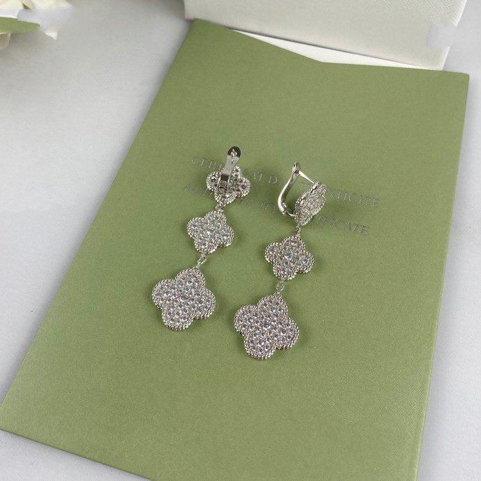 [Stellar Jewelry]CLOVER 3 MOTIF DIAMOND SILVER DROP EARRINGS
