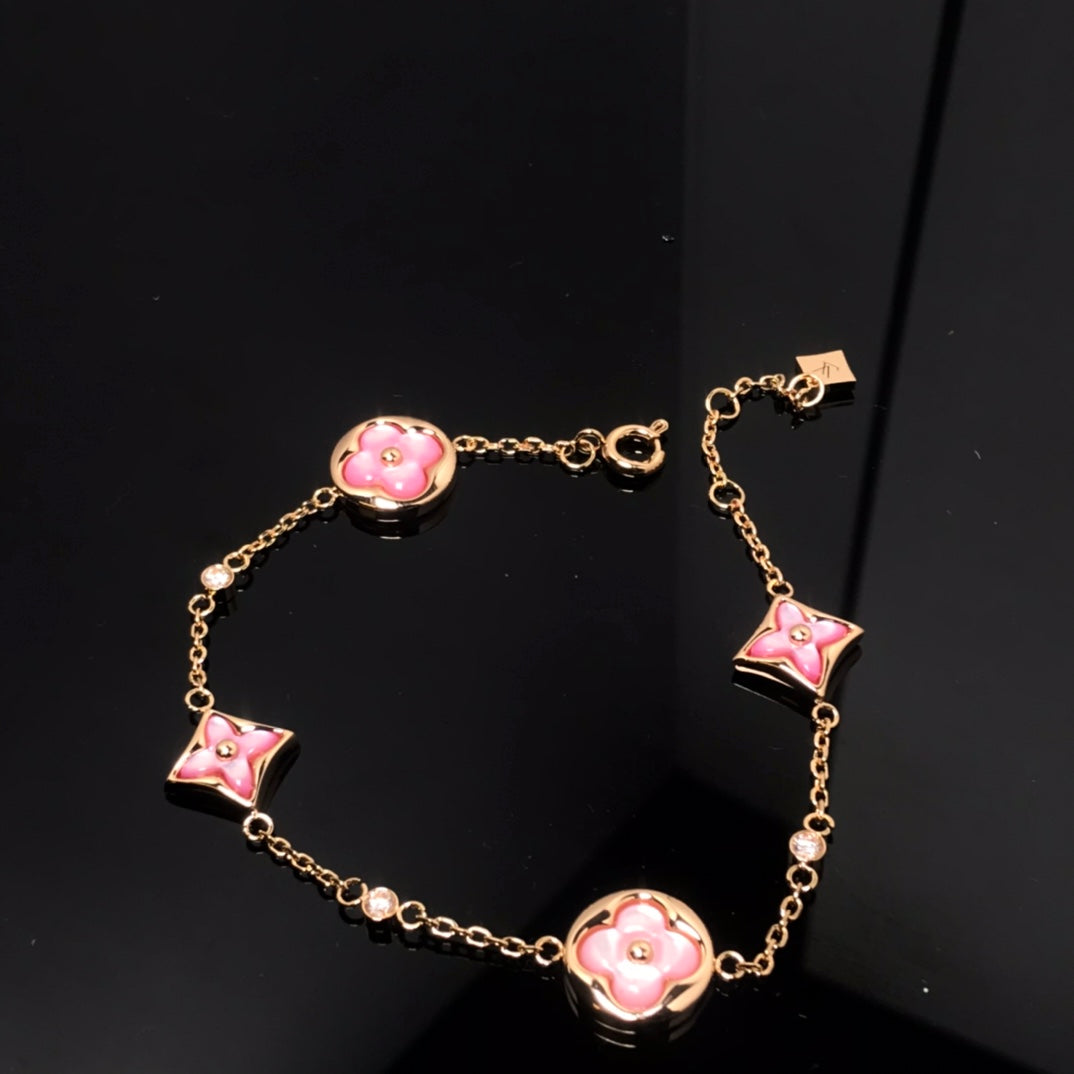 [Stellar Jewelry]STAR AND SUN 4 MOTIF PINK MOP PINK GOLD BRACELET