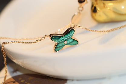[Stellar Jewelry]JEUX MALACHITE 1 DIAMOND PINK GOLD NECKLACE