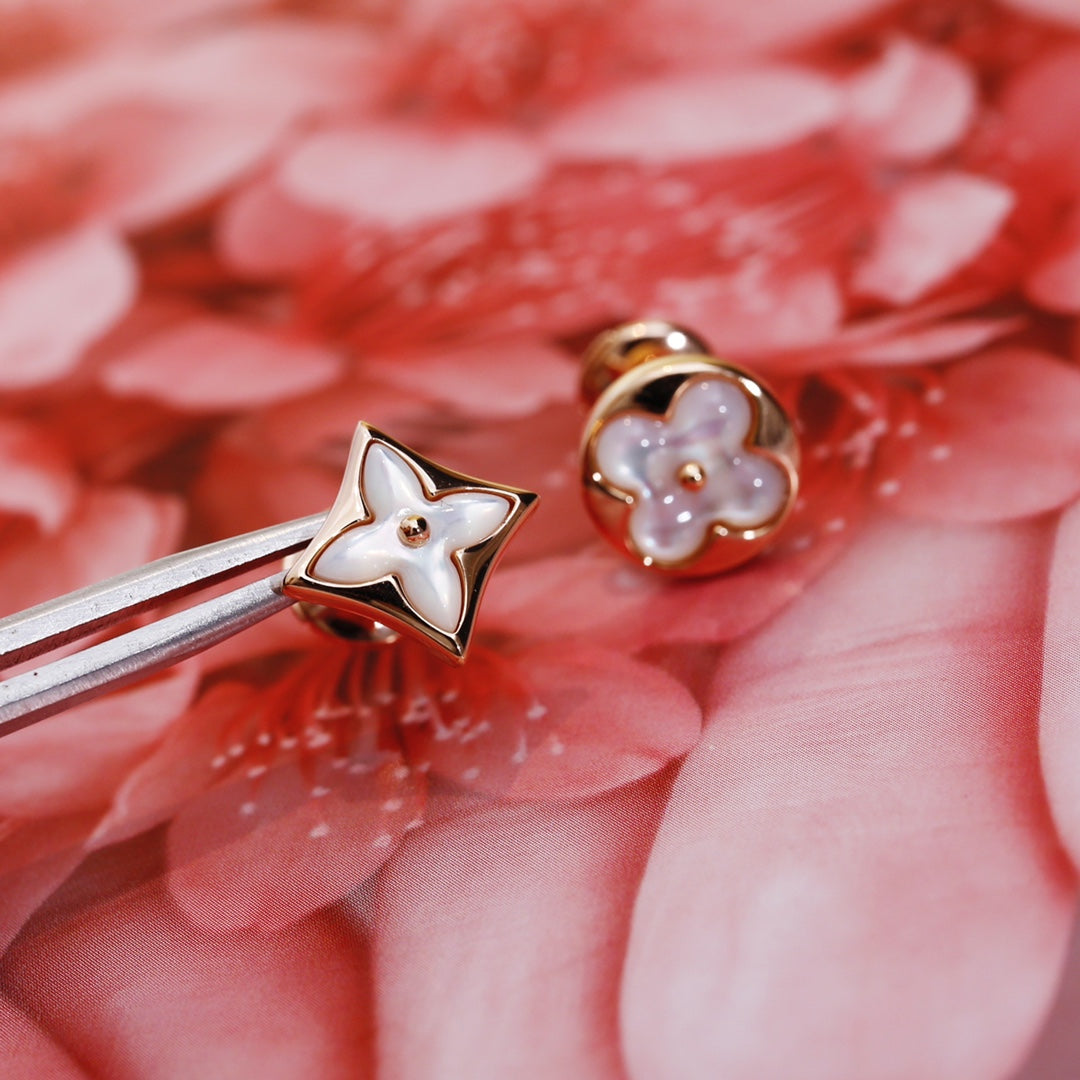 [Stellar Jewelry]STAR AND SUN PINK GOLD MOP STUD EARRINGS