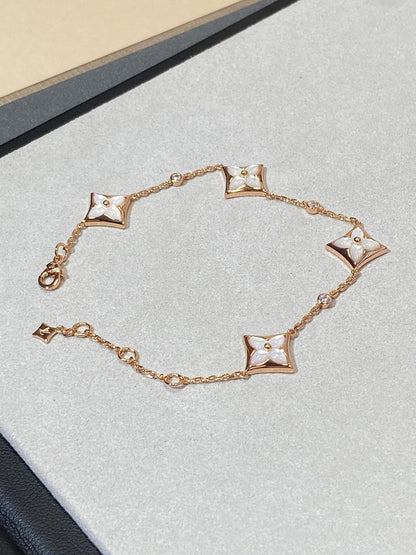 [Stellar Jewelry]STAR 4 MOTIF MOP DIAMOND PINK GOLD BRACELET