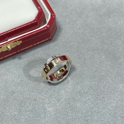 [Stellar Jewelry]LOVE PINK GOLD SILVER DIAMOND DOUBLE RING