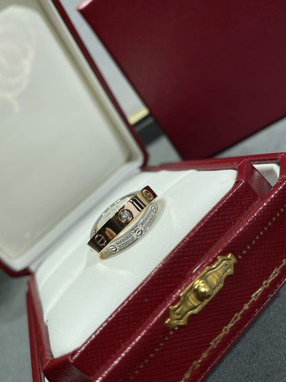 [Stellar Jewelry]LOVE PINK GOLD SILVER DIAMOND DOUBLE RING