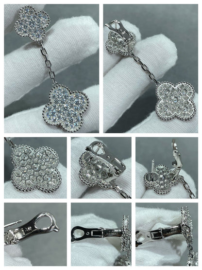 [Stellar Jewelry]CLOVER 2 MOTIFS DIAMOND PAVED SILVER EARRINGS