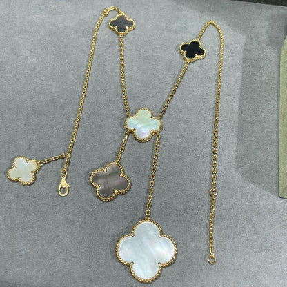 [Stellar Jewelry]CLOVER 6 MOTIF MOP ONYX GOLD NECKLACE