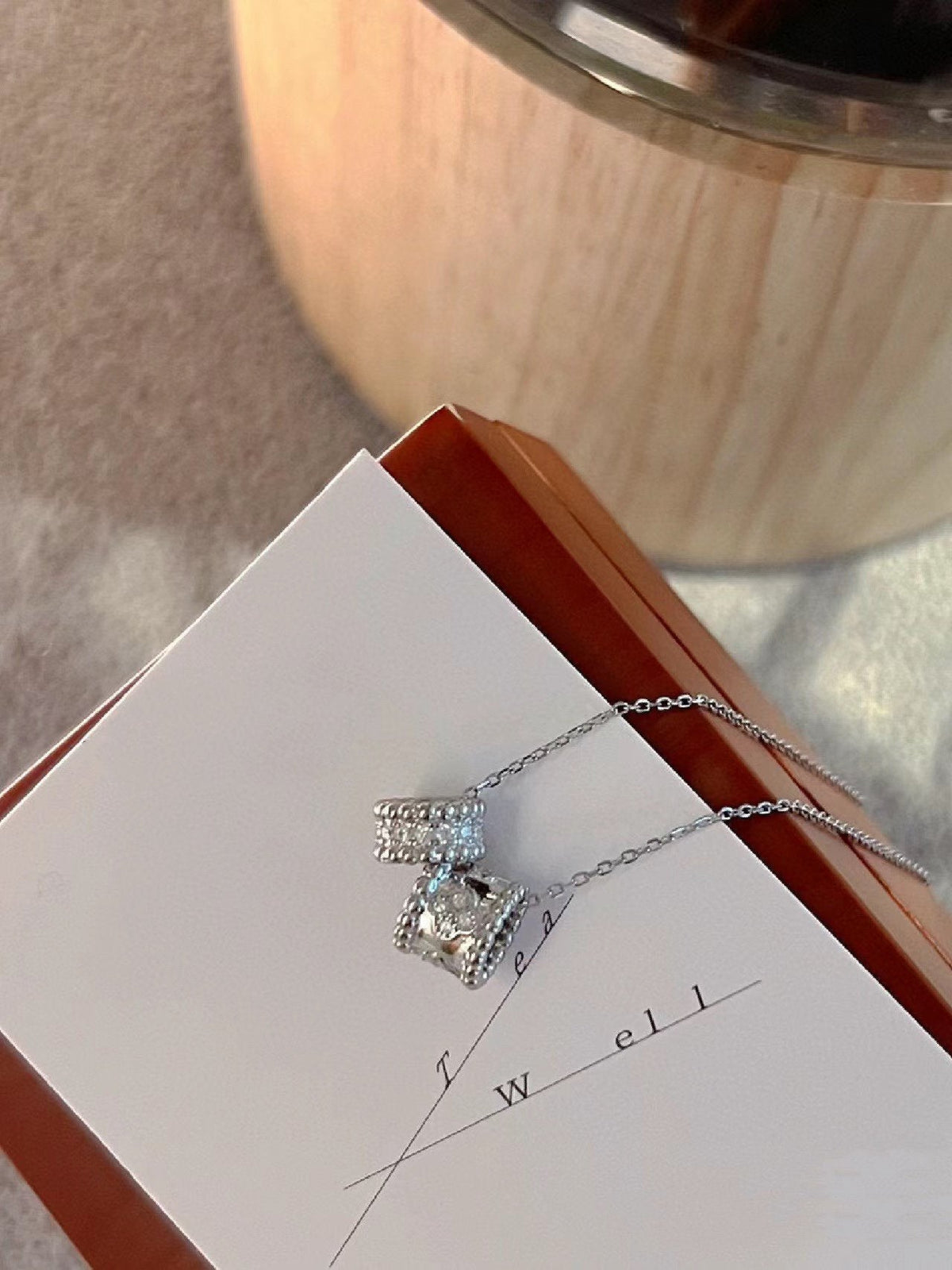 [Stellar Jewelry]PERLEE DOUBLE PENDANT SILVER DIAMOND NECKLACE