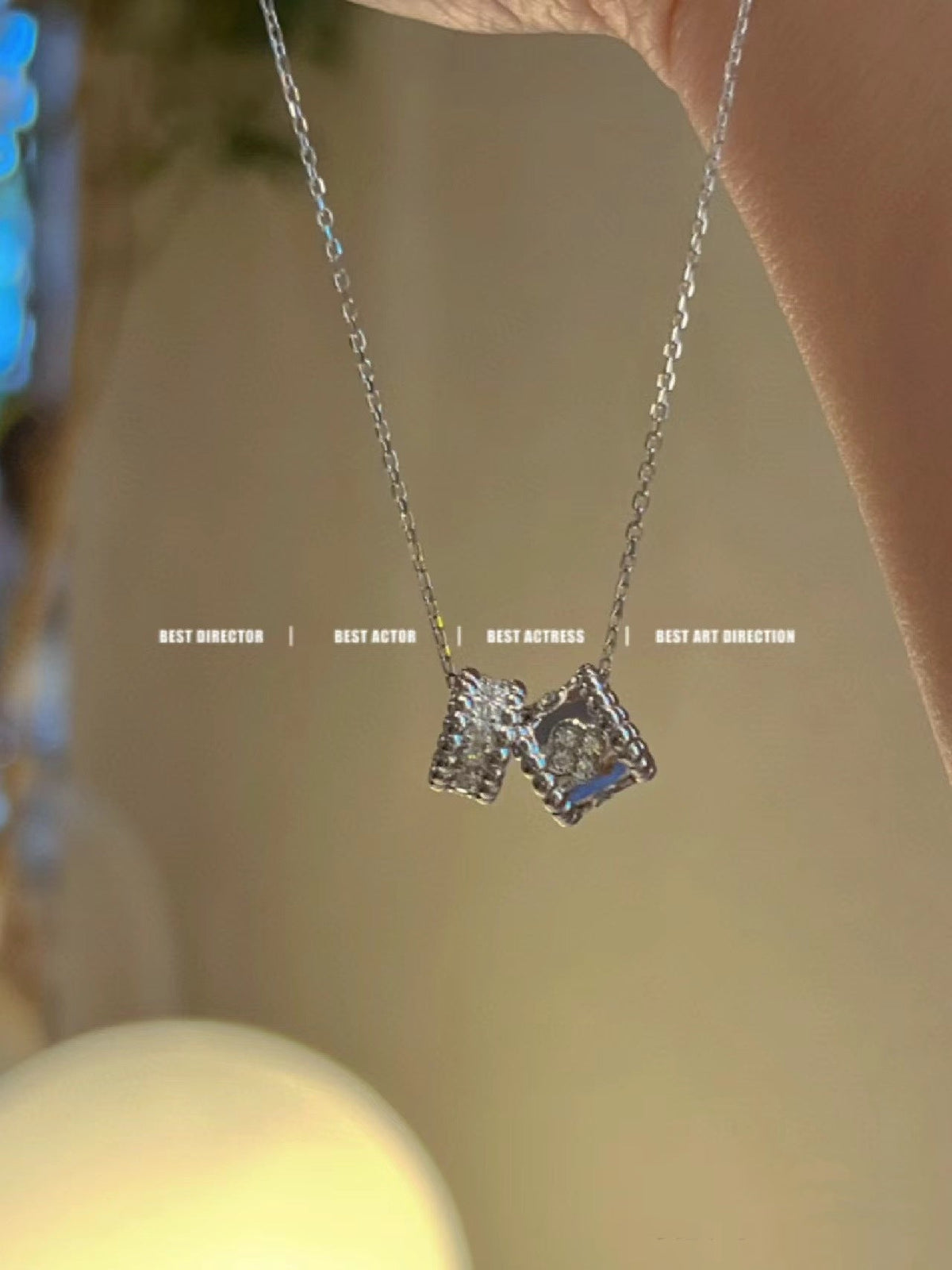 [Stellar Jewelry]PERLEE DOUBLE PENDANT SILVER DIAMOND NECKLACE