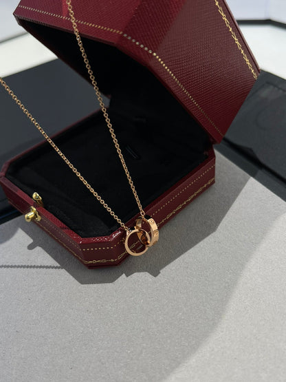 [Stellar Jewelry]LOVE NECKLACE DOUBLE RING PINK GOLD