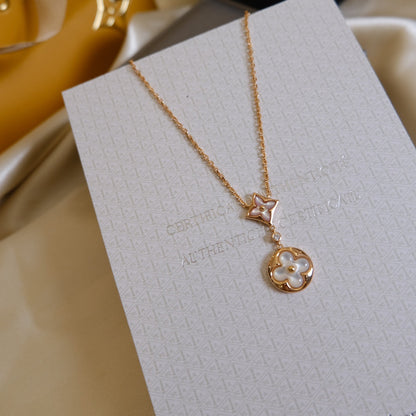 [Stellar Jewelry]STAR AND SUN WHITE MOP 2 MOTIF PINK GOLD NECKLACE