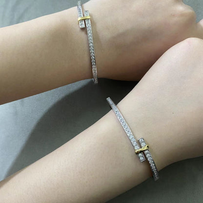 [Stellar jewels]EDGE DIAMOND GOLD SILVER BRACELET