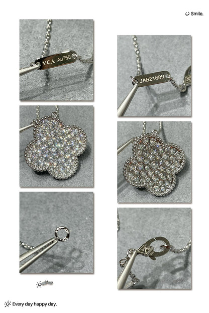 [Stellar Jewelry]CLOVER 25MM LARGE PENDANT DIAMOND PAVED SILVER NECKLACE