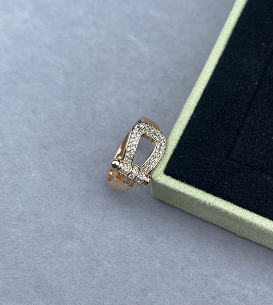 [Stellar Jewelry]Wide Hoof-Shaped Diamond-Studded Ring