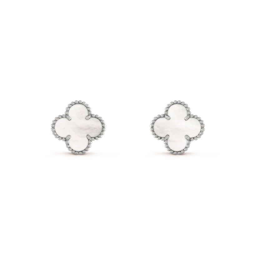 [Stellar Jewelry]CLOVER MEDIUM 1 MOTIFS  WHITE MOP EARRINGS SILVER