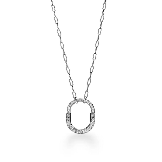 [Stellar jewels]LOCK NECKLACE MEDIUM PENDANT SILVER PAVED DIAMONDS