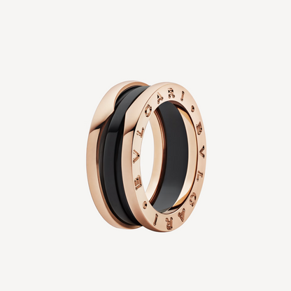 [Stellar Jewelry]ZERO 1 TWO-BAND LOOPS AND BLACK CERAMIC PINK GOLD RING