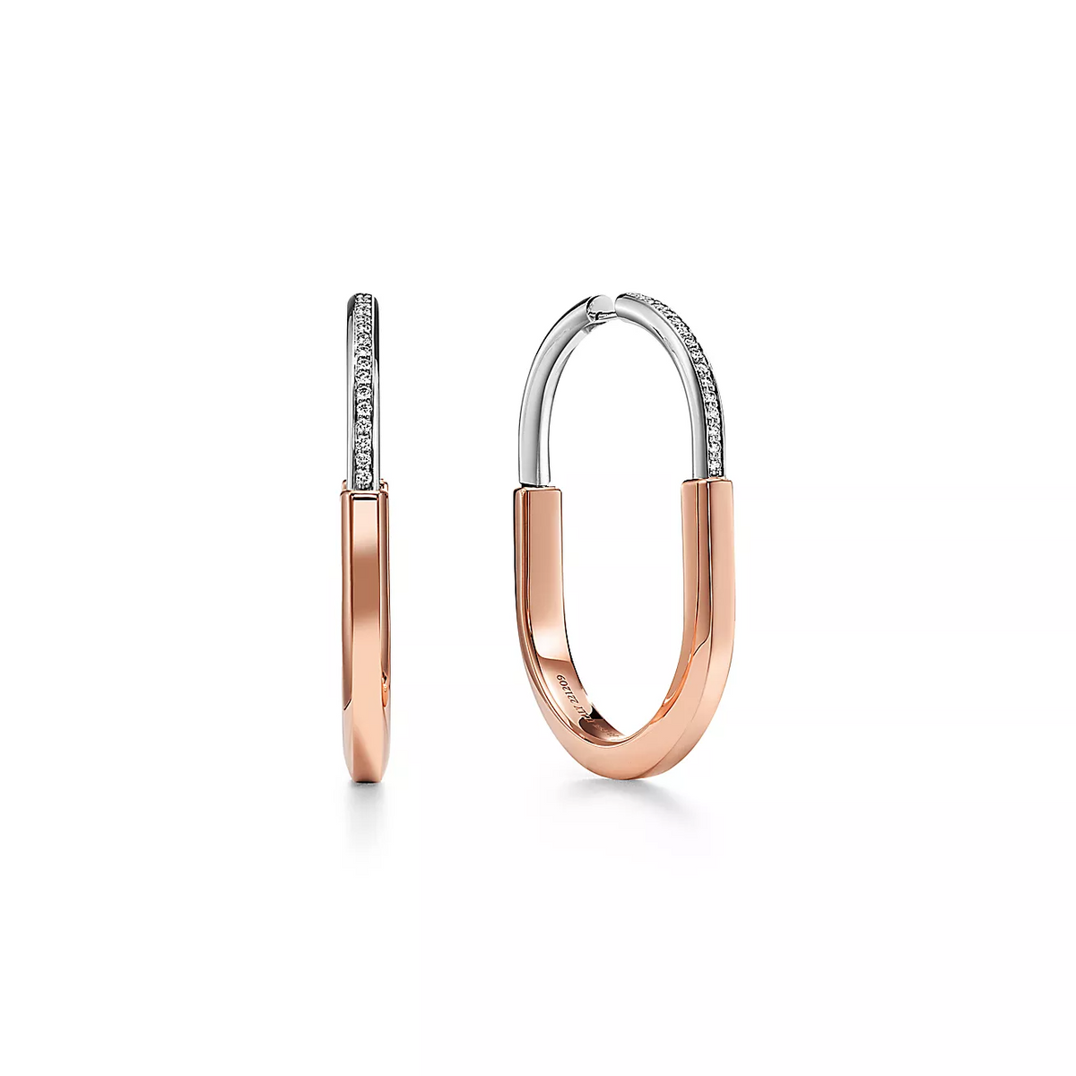 [Stellar jewels]LOCK EARRINGS ROSE AND WHITE GOLD DIAMONDS EXTRA LARGE