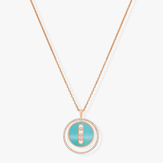 [Stellar Jewelry]LUCKY MOVE 3 DIAMONDS TURQUOISE PINK GOLD DIAMOND NECKLACE
