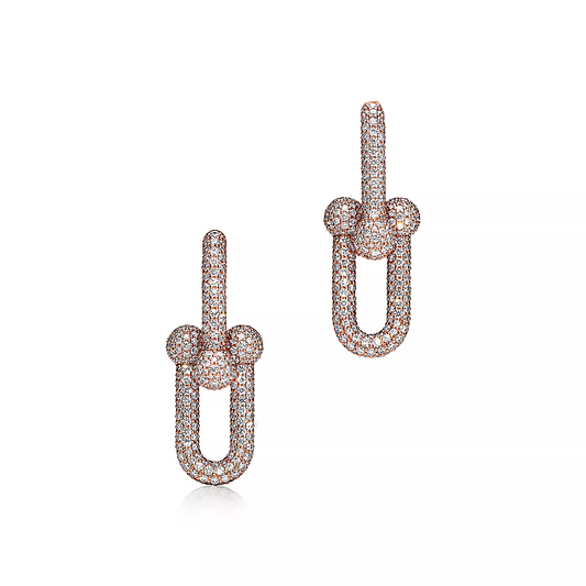 [Stellar jewels]LARGE LINK EARRINGS PINK GOLD WITH PAVED DIAMONDS
