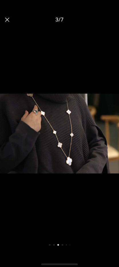 [Stellar Jewelry]White Mother-of-Pearl Clover 11-Motif Necklace