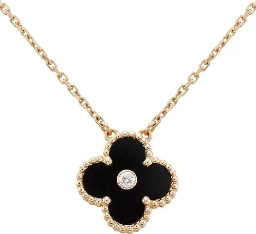 [Stellar Jewelry]CLOVER 15MM DIAMOND ONYX NECKLACE