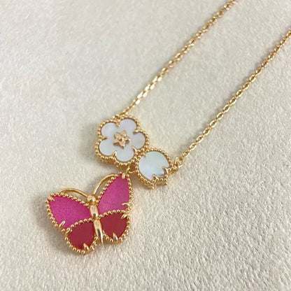 [Stellar Jewelry]ROSE QUARTZ THREE‑IN‑ONE BUTTERFLY NECKLACE