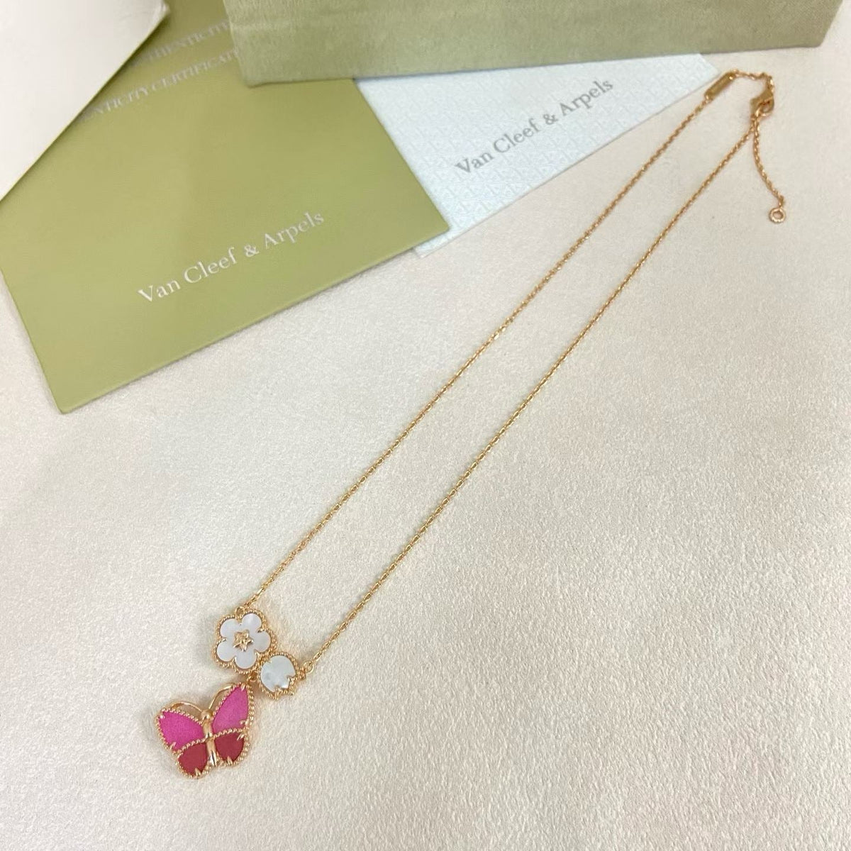 [Stellar Jewelry]ROSE QUARTZ THREE‑IN‑ONE BUTTERFLY NECKLACE