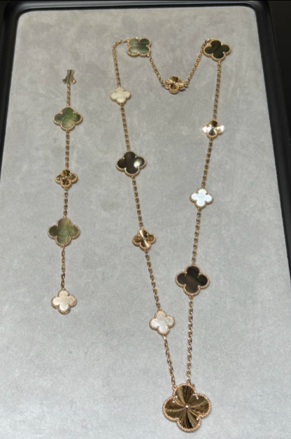 [Stellar Jewelry]DETACHABLE CLOVER 15(11+4) FLOWER SILVER NECKLACE SET