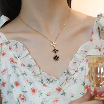[Stellar Jewelry]STAR AND SUN ONYX PINK GOLD NECKLACE