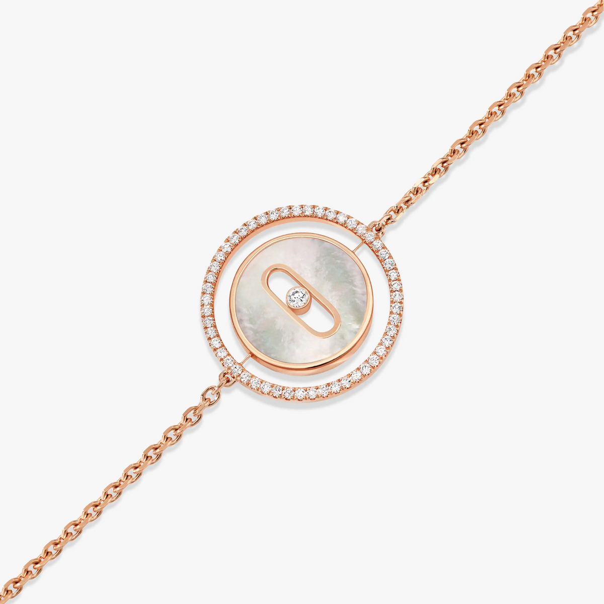 [Stellar Jewelry]LUCKY MOVE WHITE MOTHER OF PEARL PINK GOLD DIAMOND BRACELET(Adjustable)