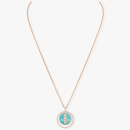 [Stellar Jewelry]LUCKY MOVE 3 DIAMONDS TURQUOISE PINK GOLD DIAMOND NECKLACE