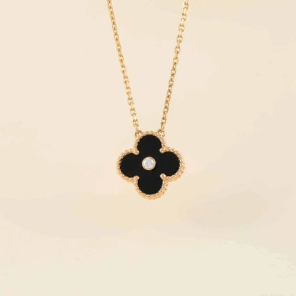 [Stellar Jewelry]CLOVER 15MM DIAMOND ONYX NECKLACE