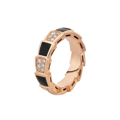 [Stellar Jewelry]SERPENTI RING PINK GOLD BLACK MOP DIAMOND PAVED 4MM