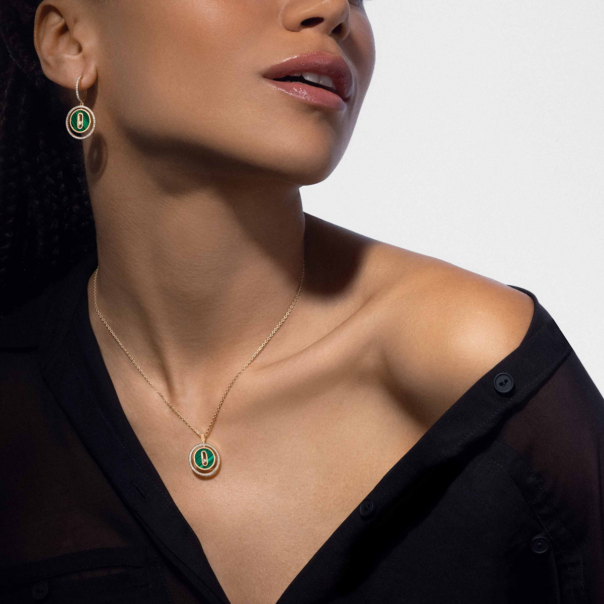 [Stellar Jewelry]LUCKY MOVE 1 DIAMOND MALACHITE GOLD DIAMOND NECKLACE