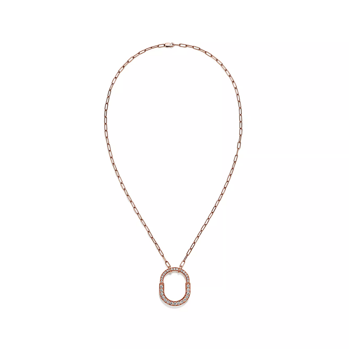 [Stellar jewels]LOCK NECKLACE MEDIUM PENDANT PINK GOLD PAVED DIAMONDS