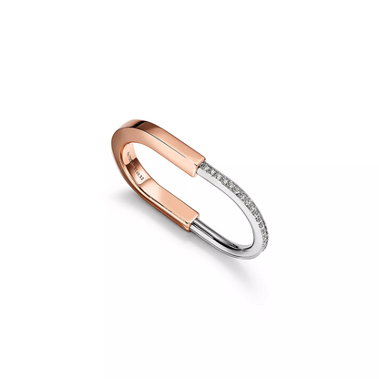 [Stellar jewels]LOCK RING TOW-FINGER ROSE AND WHITE GOLD DIAMONDS