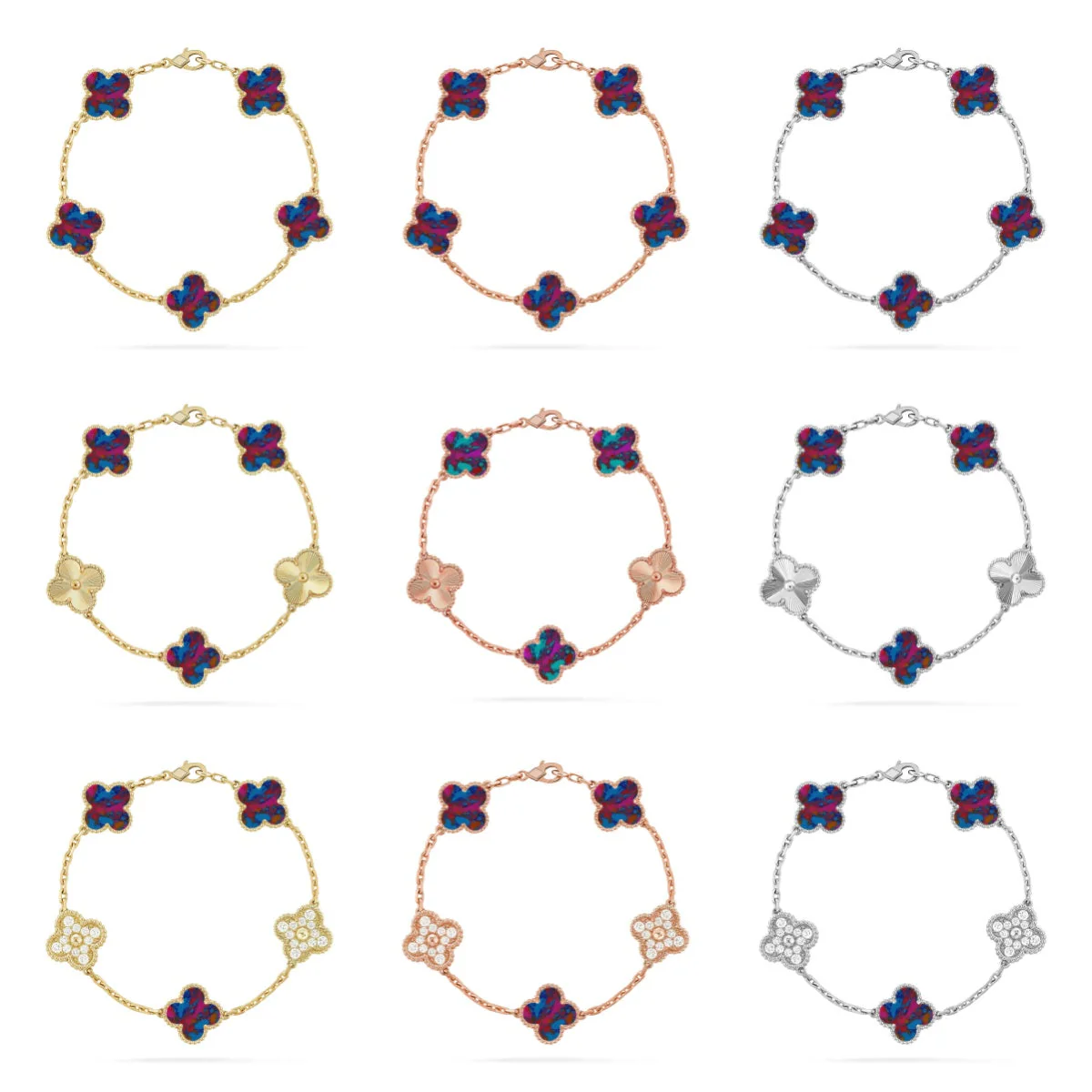 [Stellar Jewelry]CLOVER 5 MOTIF COLOR GEMSTONES BRACELET COLLECTION