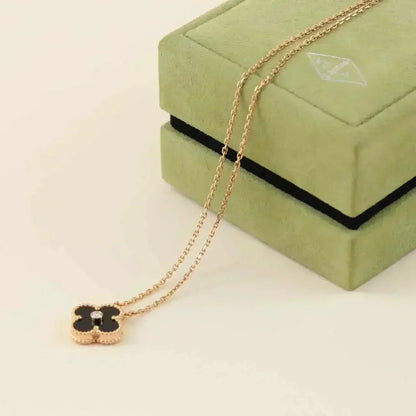 [Stellar Jewelry]CLOVER 15MM DIAMOND ONYX NECKLACE