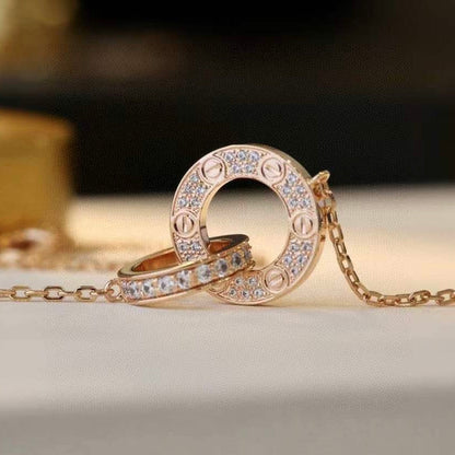[Stellar Jewelry]LOVE 7.6MM NECKLACE ROSE GOLD AND SILVER  FULL DIAMOND