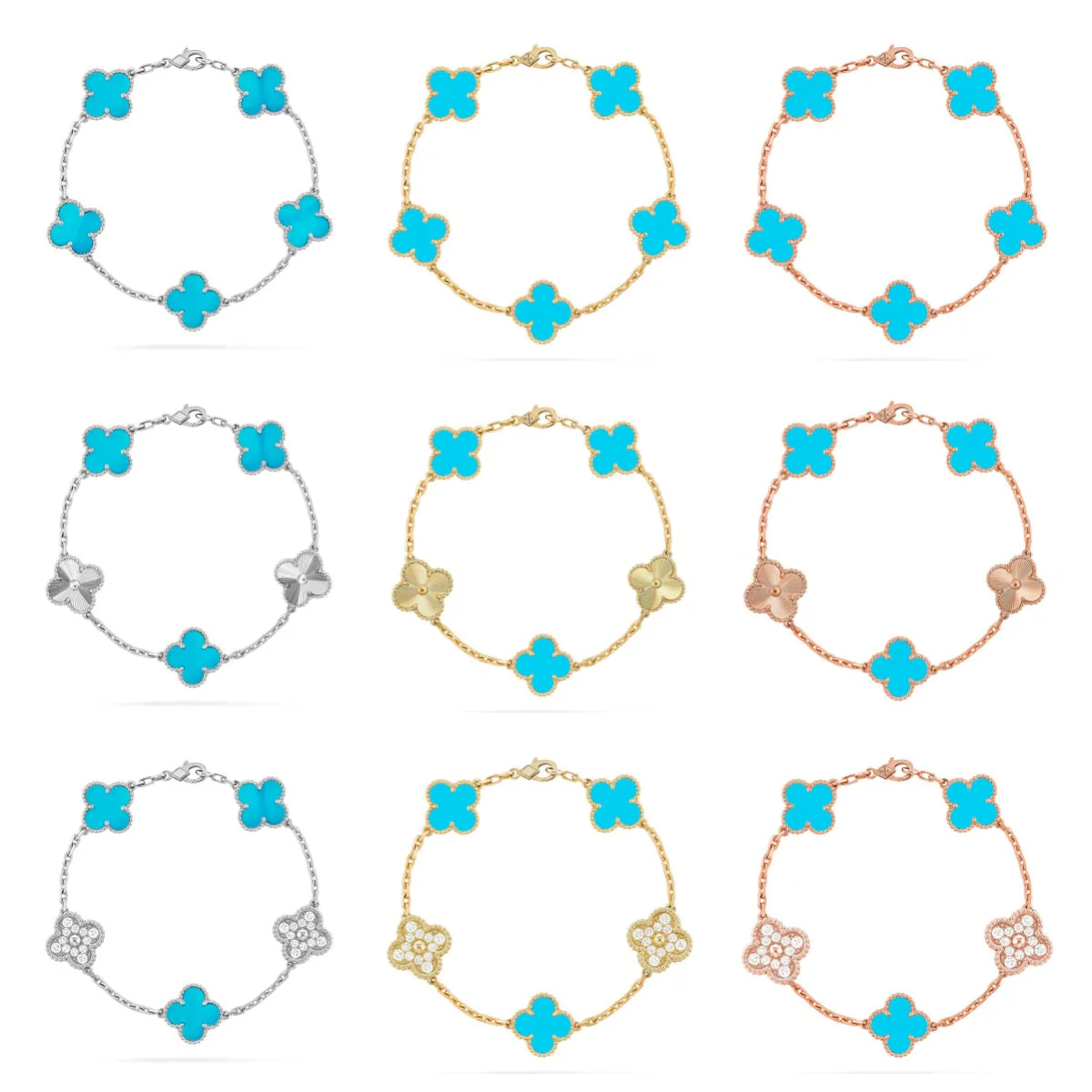 [Stellar Jewelry] CLOVER 5 MOTIF TURQUOISE BRACELET COLLECTION